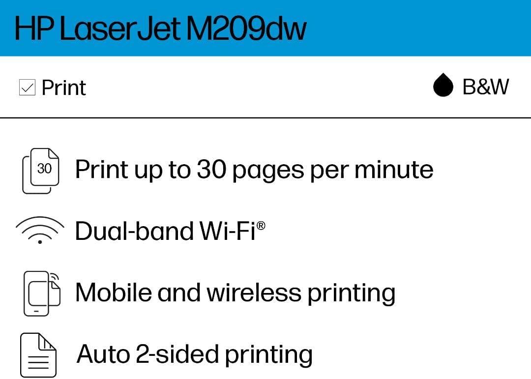 HP LaserJet M209dw Wireless Printer, Print, Fast speeds, Easy setup, Mobile printing, Best for small teams