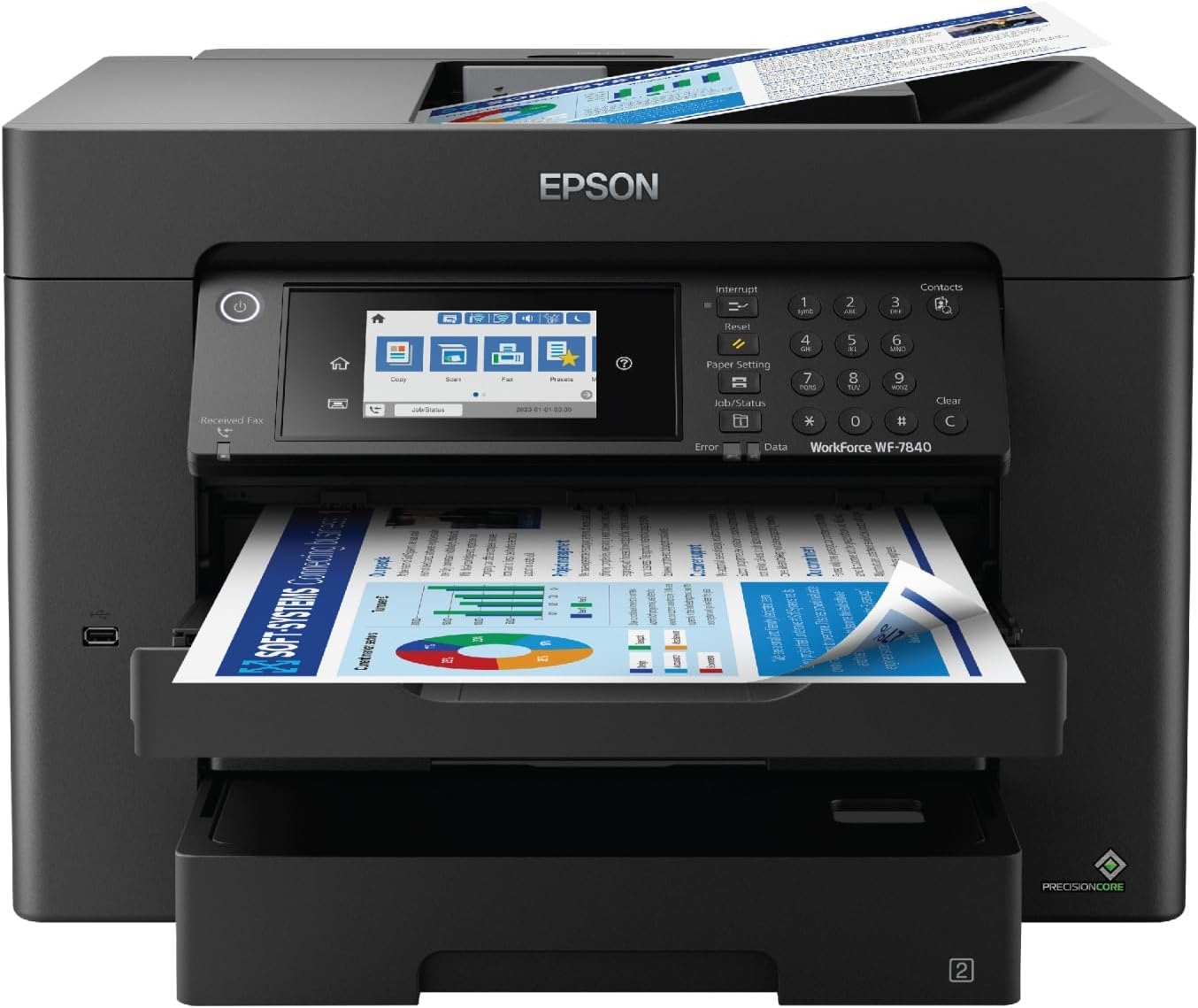 Epson Workforce Pro WF-7840 Wireless All-in-One Wide-Format Printer with Auto 2-Sided Print up to 13" x 19", Copy, Scan and Fax, 50-Page ADF, 500-sheet Paper Capacity, 4.3" Screen,Black