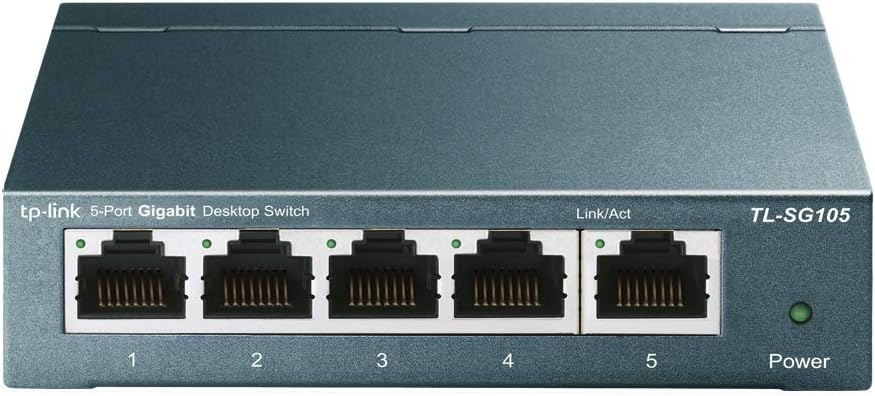 TP-Link TL-SG105, 5 Port Gigabit Unmanaged Ethernet Switch, Network Hub, Ethernet Splitter, Plug & Play, Fanless Metal Design, Shielded Ports, Traffic Optimization,Navy Blue