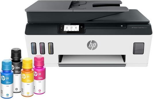 HP Smart -Tank Plus 651 Wireless All-in-One Ink -Tank Printer, up to 2 Years of Ink in Bottles, Auto Document Feeder, Mobile Print, Scan, Copy, Works with Alexa (7XV38A)