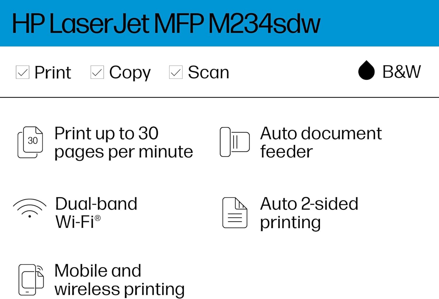 HP LaserJet MFP M234sdw Wireless Printer, Print, scan, copy, Fast speeds, Easy setup, Mobile printing, Best-for-small teams