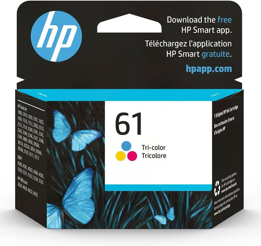 HP 61 Tri-color Ink | Works with DeskJet 1000, 1010, 1050, 1510, 2050, 2510, 2540, 3000, 3050, 3510; ENVY 4500, 5530; OfficeJet 2620, 4630 Series | Eligible for Instant Ink | CH562WN