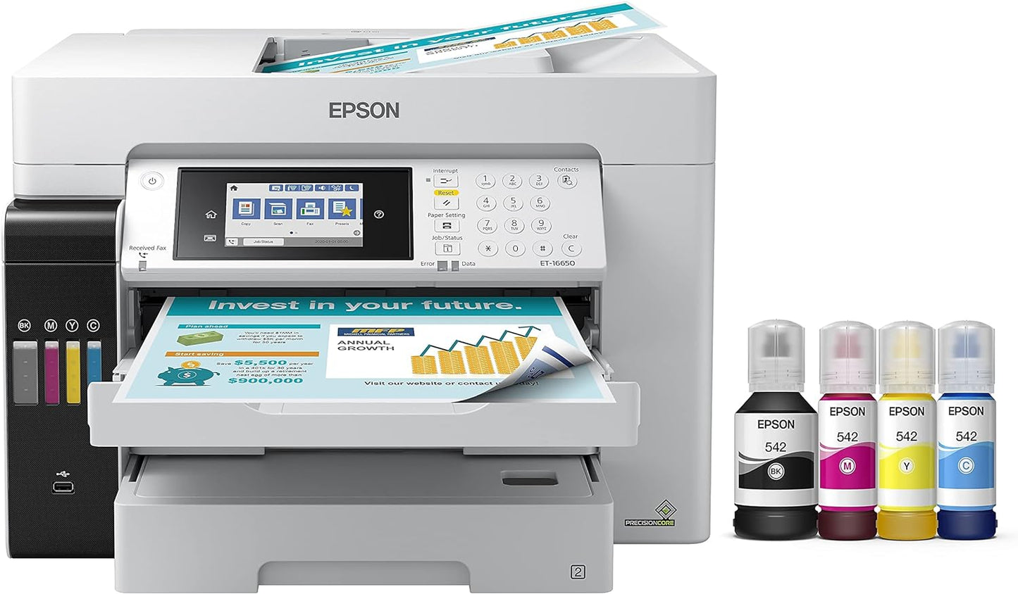 Epson EcoTank Pro ET-16650 Wireless Wide-Format Color All-in-One Supertank Printer with Scanner, Copier, Fax and Ethernet, White