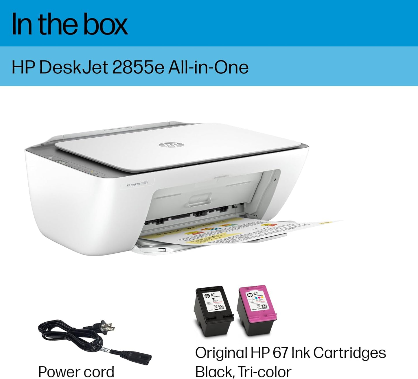 HP DeskJet 2855e Wireless All-in-One Color Inkjet Printer, Scanner, Copier, Best-for-home, 3 months of ink included (588S5A)