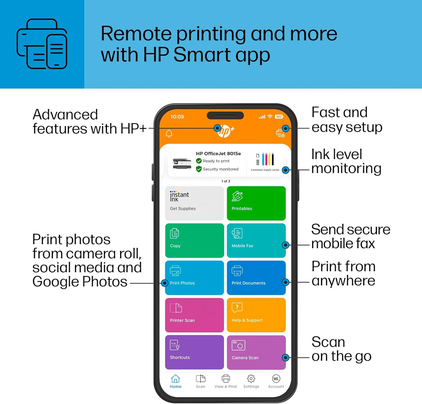 HP OfficeJet 8015e Wireless Color All-in-One Printer with 6 months of ink included with HP+ (228F5A)