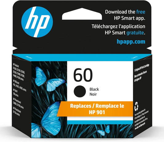 HP 60 Black Ink Cartridge | Works with DeskJet D1660, D2500, D2600, D5560, F2400, F4200, F4400, F4580; ENVY 100, 110, 120; PhotoSmart C4600, C4700, D110a Series | CC640WN