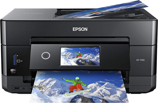 Epson Expression Premium XP-7100 All-in-One Color Inkjet Printer, Black - Print Scan Copy - 15 ppm, 5760 x 1440 dpi, Auto 2-Sided Printing, 30-Page ADF, Card Slot, Printable CD/DVD