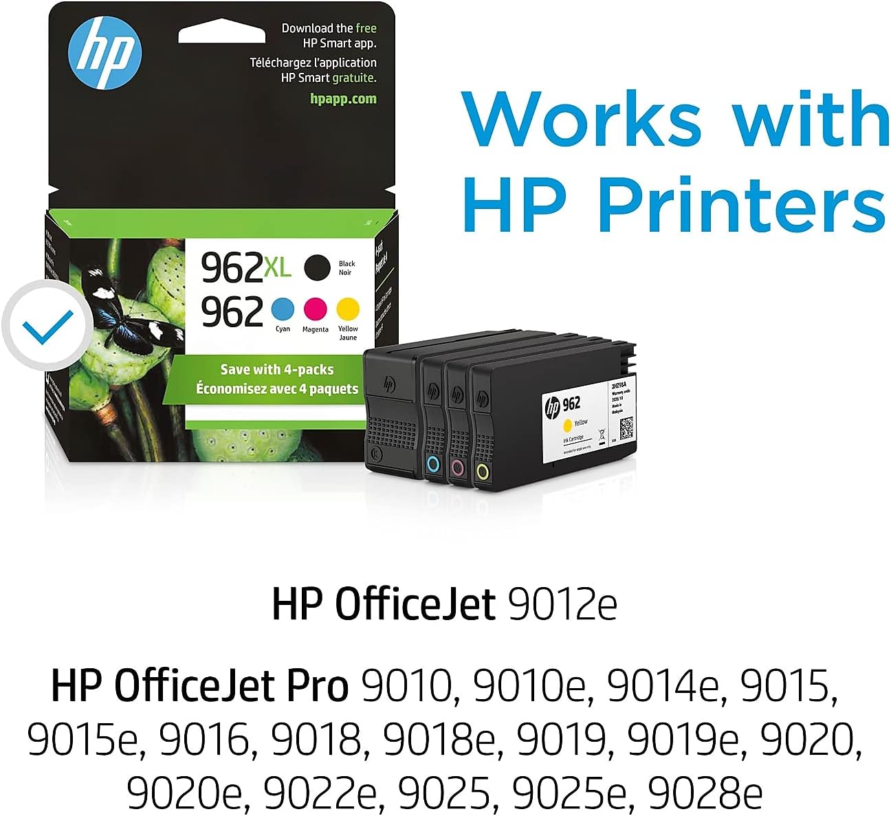 HP 962XL High Yield Black and HP 962 Cyan, Magenta, Yellow Original Ink Cartridges Pack of 4 (3JB34AN)