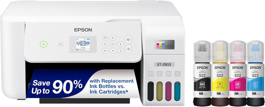 Epson EcoTank ET-2803 Wireless Color All-in-One Cartridge-Free Supertank Printer with Scan and Copy (Renewed),White