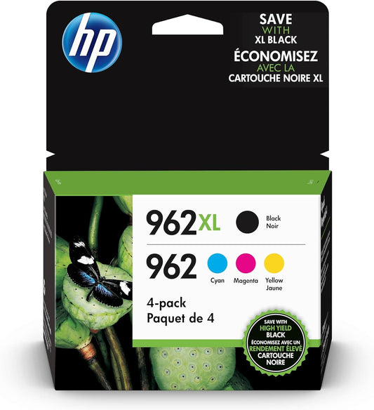 HP 962XL High Yield Black and HP 962 Cyan, Magenta, Yellow Original Ink Cartridges Pack of 4 (3JB34AN)