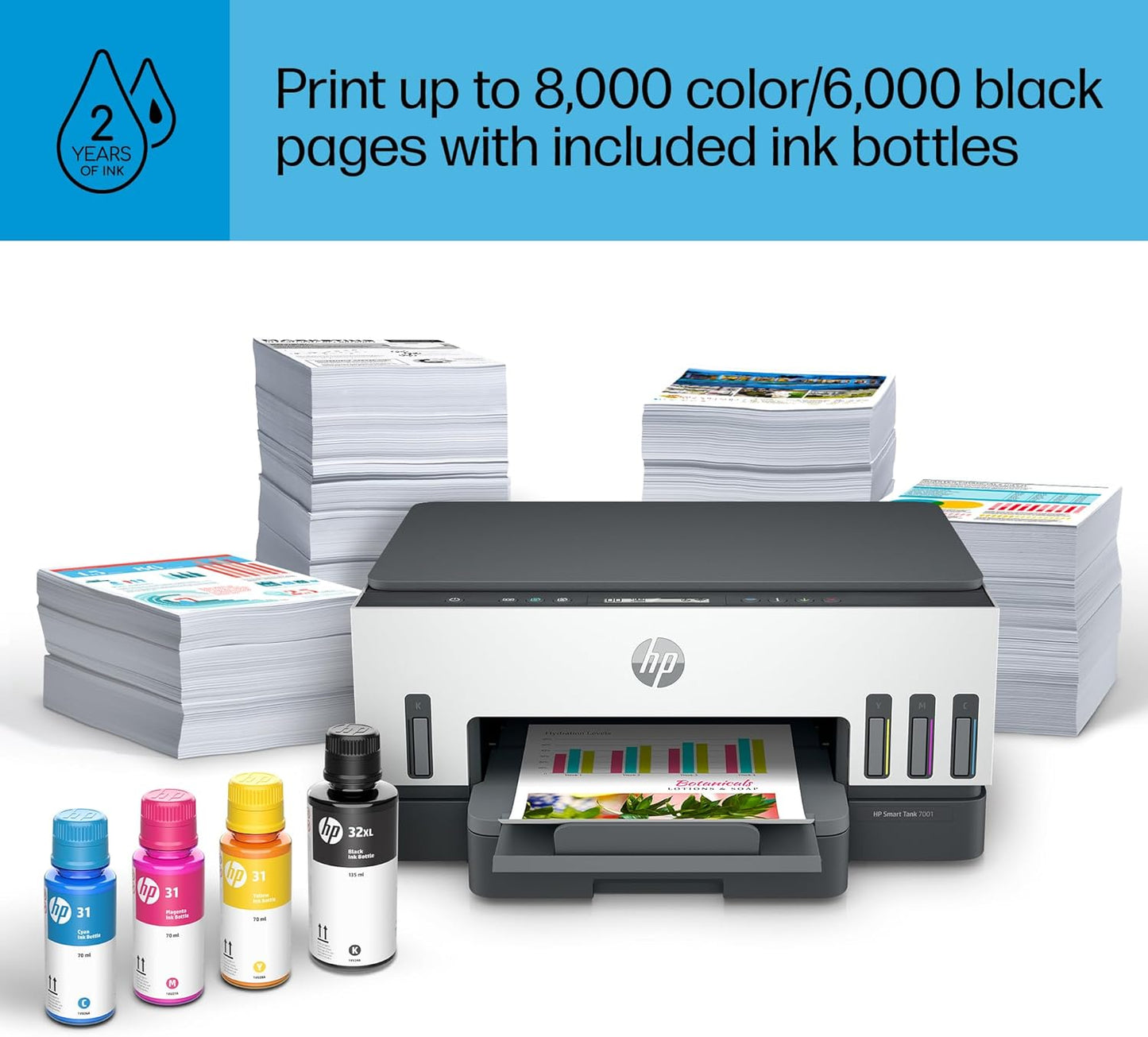 HP Smart -Tank 7001 Wireless All-in-One Cartridge-free Ink -Tank Printer, up to 2 years of ink included, mobile print, scan, copy (28B49A)