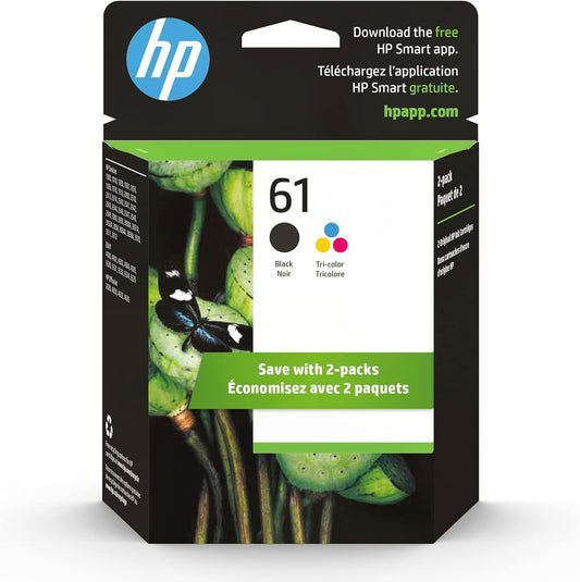 HP 61 Black/Tri-color Ink (2 Pack) | Works with DeskJet 1000, 1010, 1050, 1510, 2050, 2510, 2540, 3000, 3050, 3510; ENVY 4500, 5530; OfficeJet 2620, 4630 | Eligible for Instant Ink | CR259FN