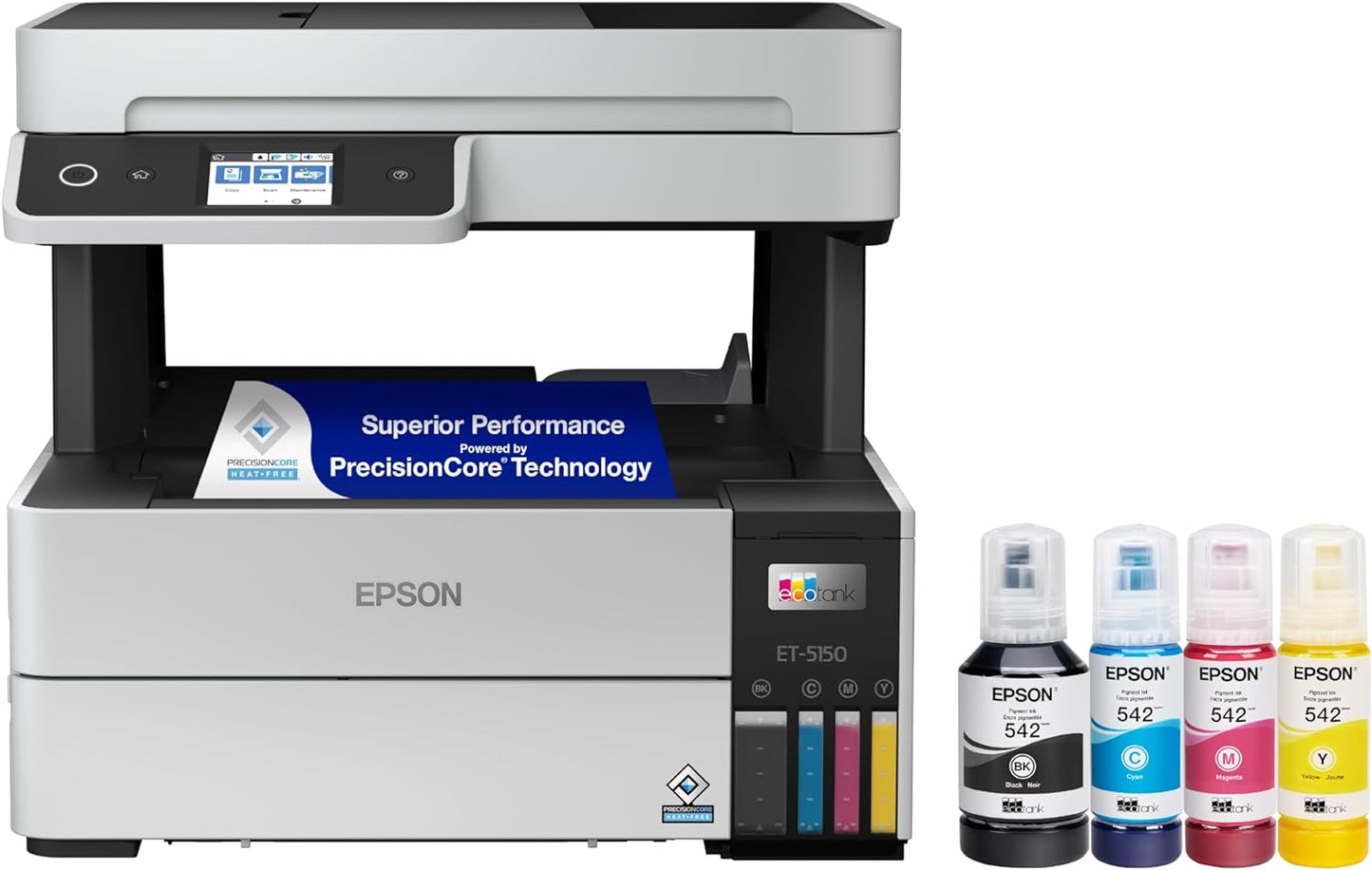 Epson EcoTank Pro ET-5150 Wireless Color All-in-One Supertank Printer with Scanner, Copier, Plus Auto Document Feeder, Large, White