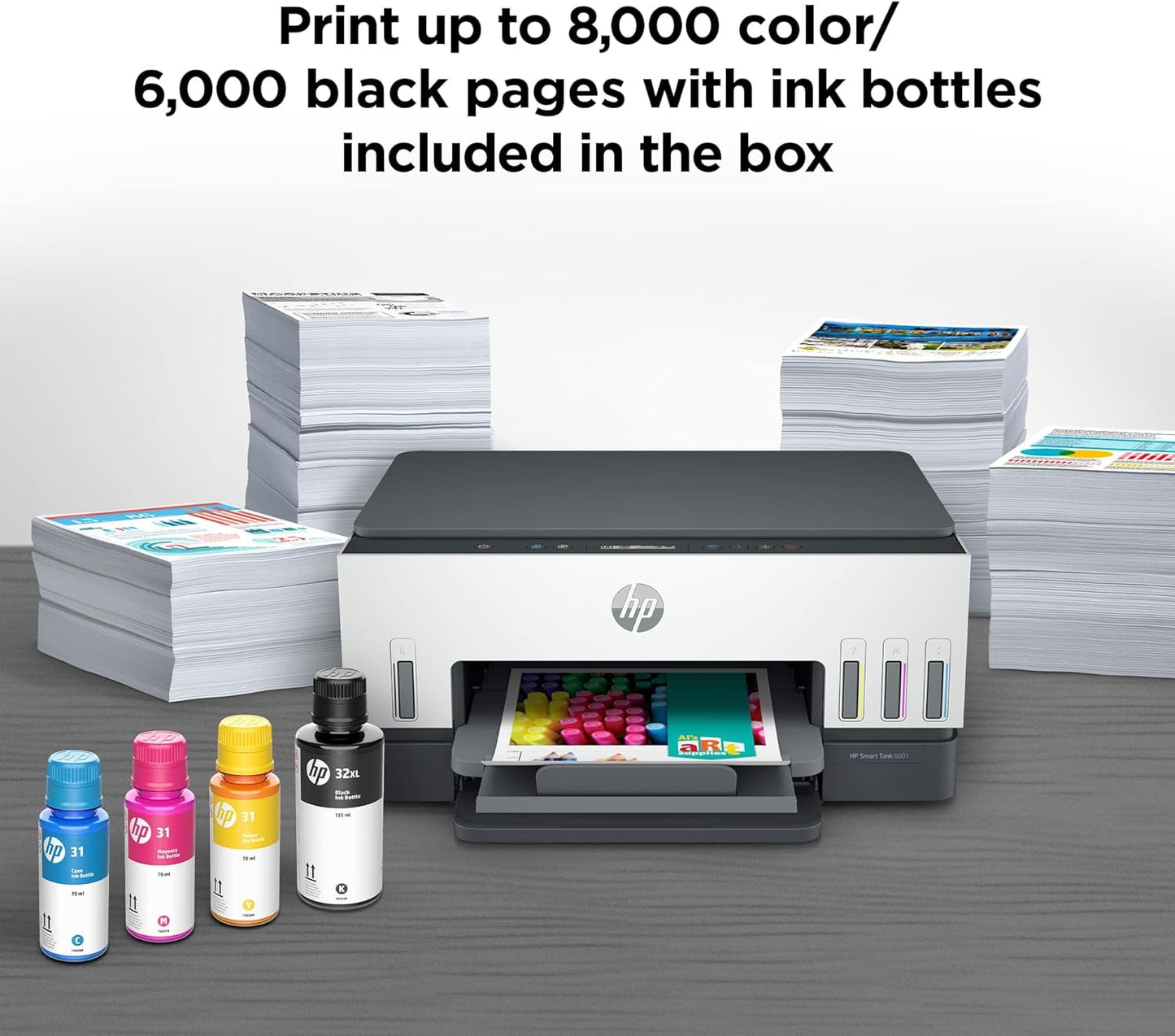 HP Smart -Tank 6001 Wireless Cartridge-Free all in one printer, this ink -tank printer comes with up to 2 years of ink included, with mobile print, scan, copy (2H0B9A)