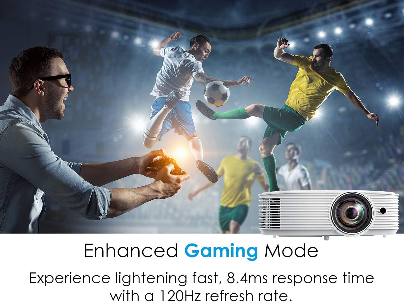 Optoma GT1080HDR Short Throw Gaming Projector | Enhanced Gaming Mode for 1080P 120Hz Gaming at 8.4ms | 4K UHD Support | Play HDR for 4K and 1080P | High 3800 lumens for Day & Night Gaming, White