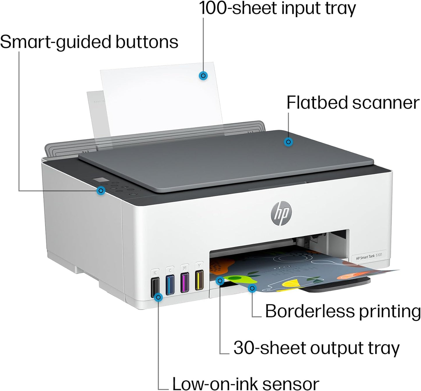 HP Smart Tank 5101 Wireless All-in-One Ink Tank Printer with 2 years of ink included,Print, scan, copy, Best-for-home, Refillable ink tank (1F3Y0A)