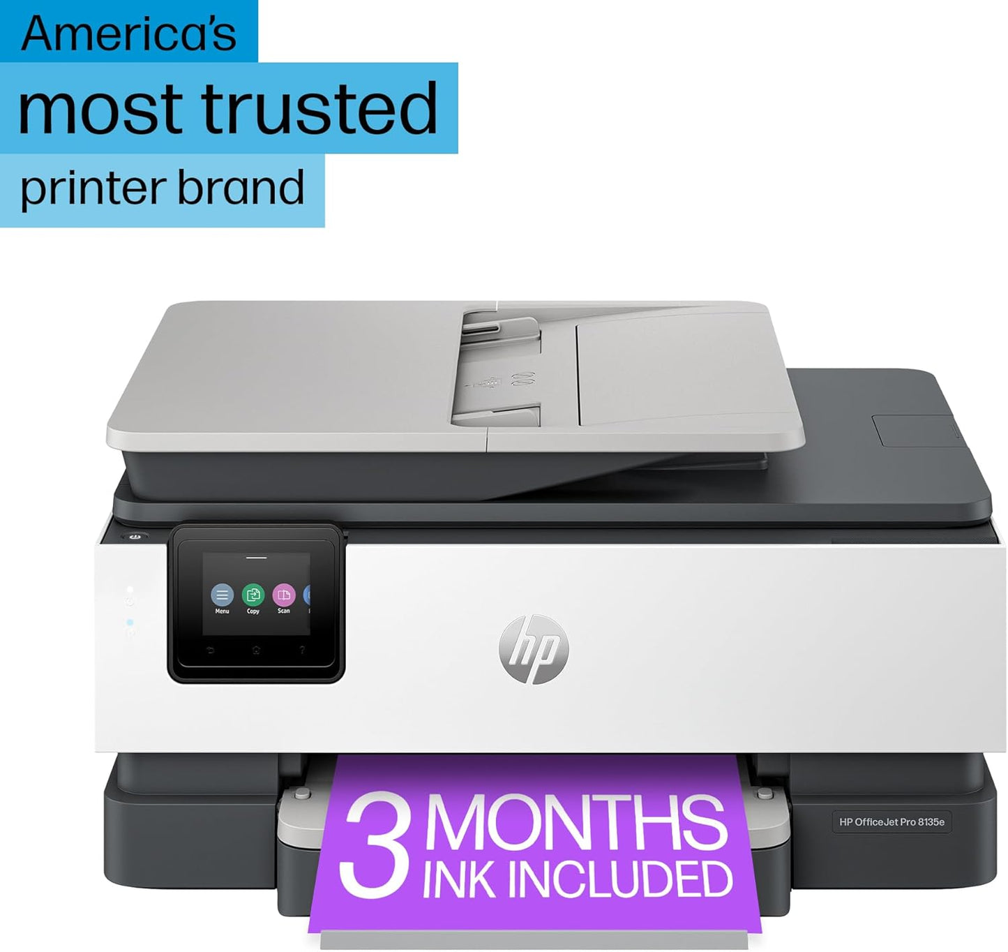 HP OfficeJet Pro 8135e Wireless All-in-One Color Inkjet Printer, Print, Scan, Copy, Fax, ADF, Duplex Printing, Best-for-Home Office, 3 Months of Ink Included (40Q35A)