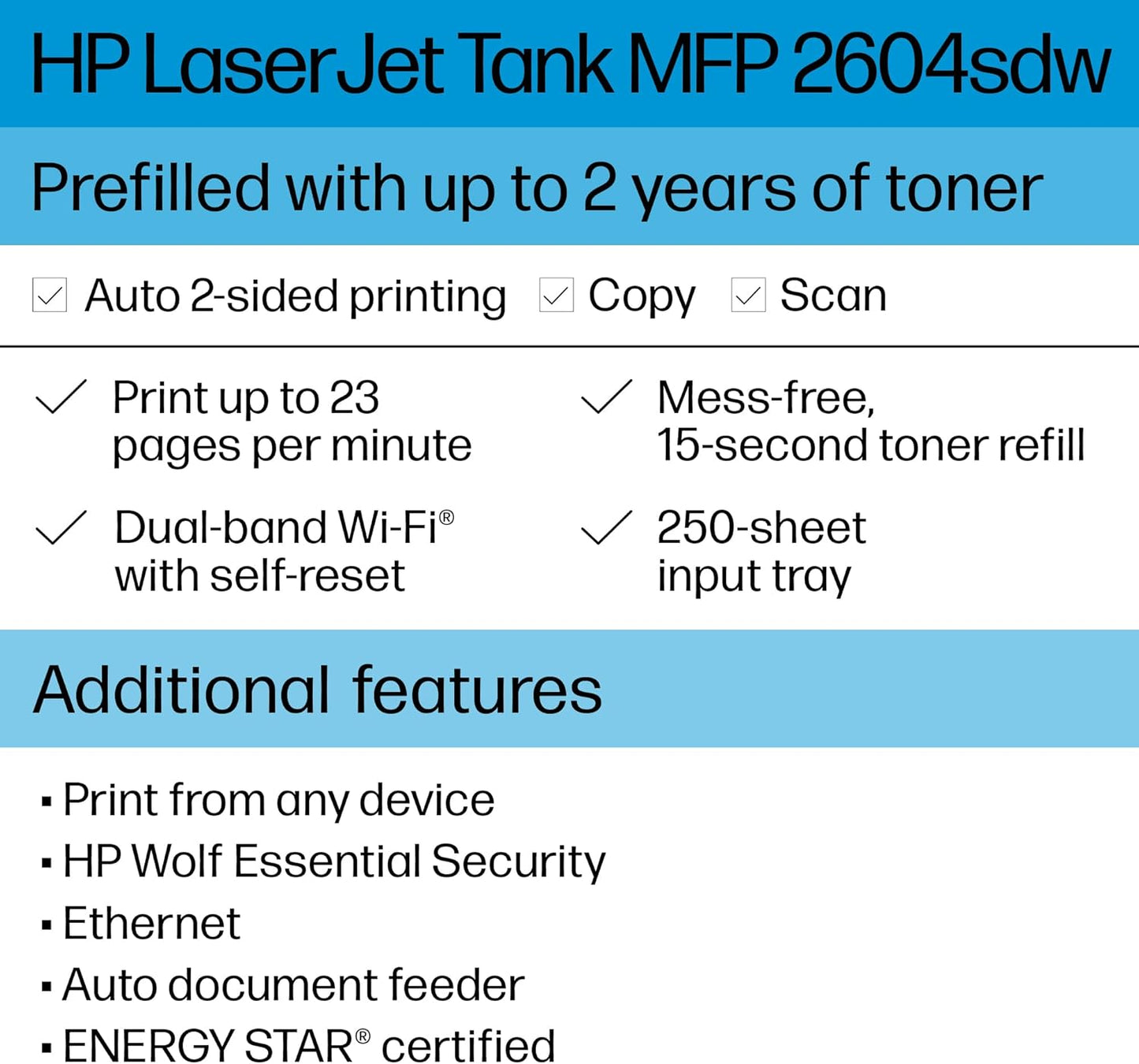 HP LaserJet-Tank MFP 2604sdw Wireless Black & White Printer Prefilled With Up to 2 Years of Original HP-Toner (381V1A)