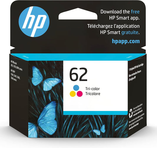 HP 62 Tri-color Ink Cartridge | Works with HP ENVY 5540, 5640, 5660, 7640 Series, HP OfficeJet 5740, 8040 Series, HP OfficeJet Mobile 200, 250 Series | Eligible for Instant Ink | C2P06AN