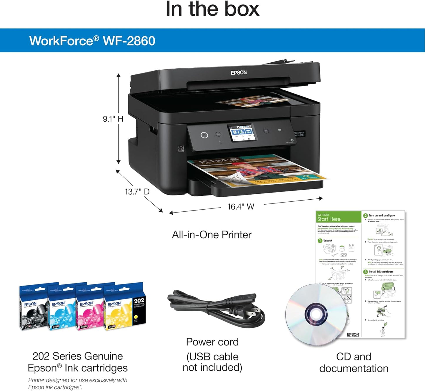 Epson Workforce WF-2860 All-in-One Wireless Color Printer with Scanner, Copier, Fax, Ethernet, Wi-Fi Direct and NFC, Amazon Dash Replenishment Ready