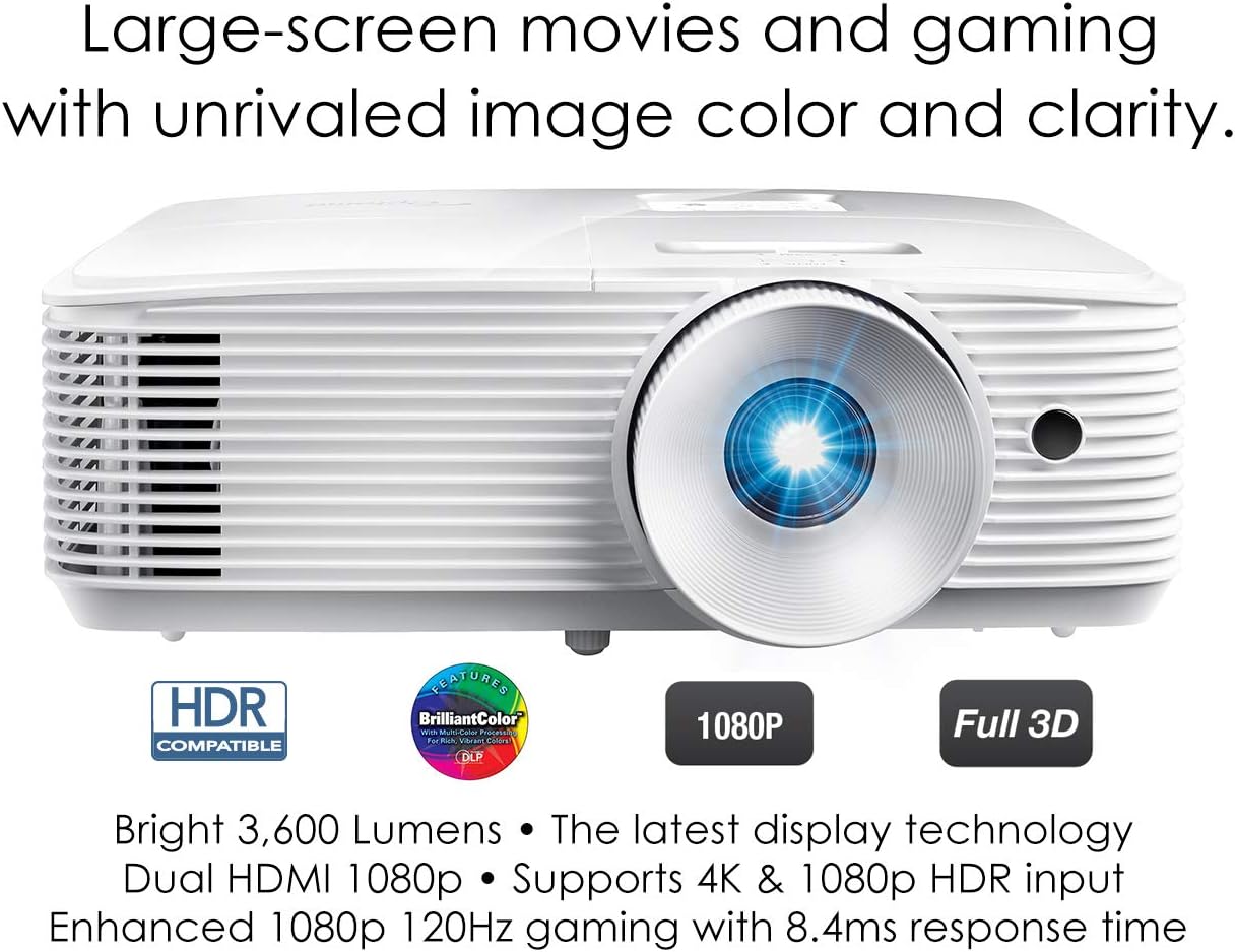 Optoma HD28HDR 1080p Home Theater Projector for Gaming and Movies | Support for 4K Input | HDR Compatible | 120Hz refresh rate | Enhanced Gaming Mode, 8.4ms Response Time | High-Bright 3600 lumens