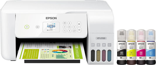 Epson EcoTank ET-2720 Wireless Color All-in-One Supertank Printer with Scanner and Copier - White