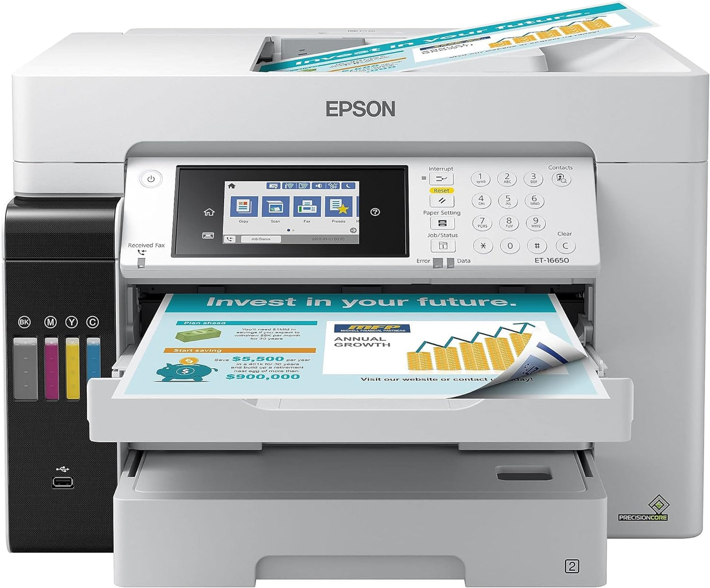 Epson EcoTank Pro ET-16650 Wireless Wide-Format Color All-in-One Supertank Printer with Scanner, Copier, Fax and Ethernet, White