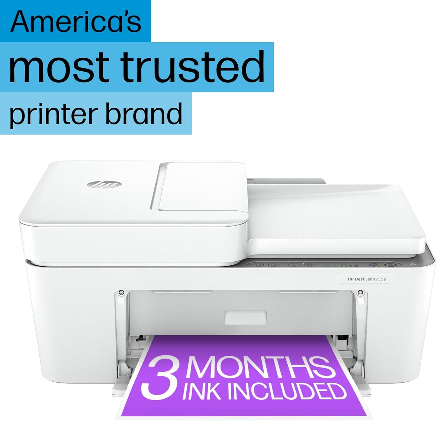 HP DeskJet 4255e Wireless All-in-One Color Inkjet Printer, Scanner, Copier, Best-for-home, 3 months of ink included (588S6A)