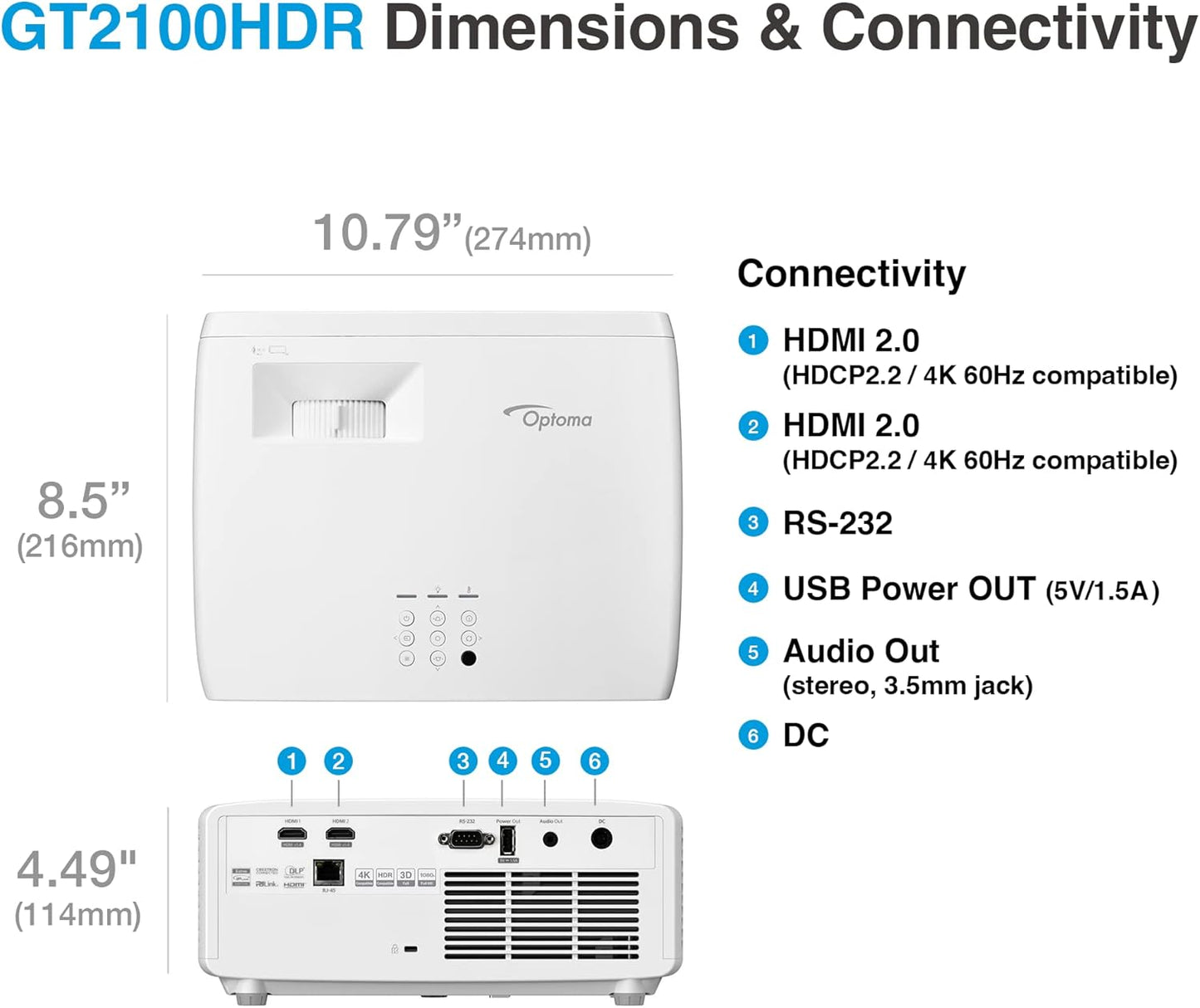 Optoma GT2100HDR Compact Short Throw Laser Home Theater and Gaming Projector, 1080p HD with 4K HDR Input, Bright 4,200 Lumens for Day and Night Viewing