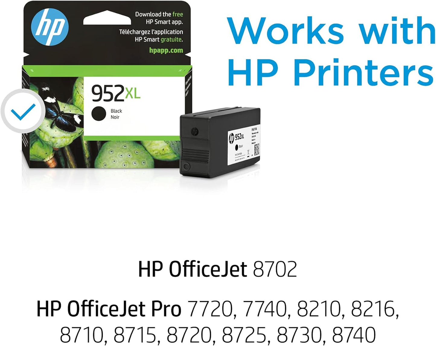 HP 952XL Black High-yield Ink Cartridge | Works with OfficeJet 8702, OfficeJet Pro 7720, 7740, 8210, 8710, 8720, 8730, 8740 Series | Eligible for Instant Ink | F6U19AN