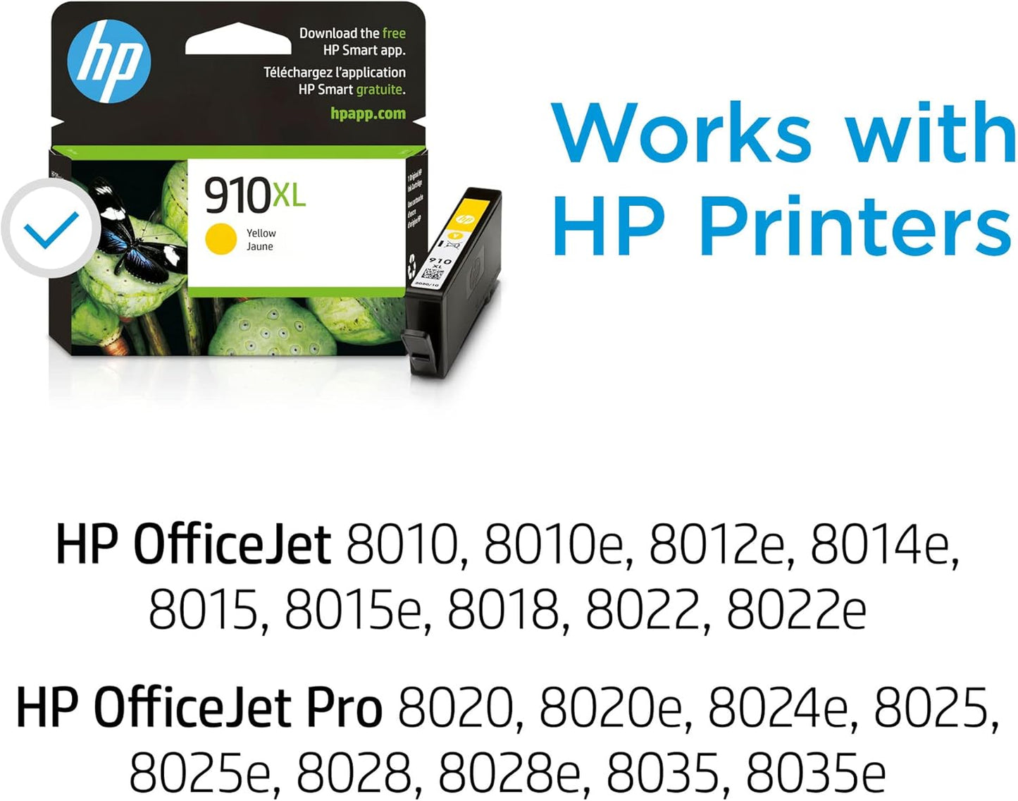 HP 910XL Yellow High-yield Ink Cartridge | Works with HP OfficeJet 8010, 8020 Series, HP OfficeJet Pro 8020, 8030 Series | Eligible for Instant Ink | 3YL64AN