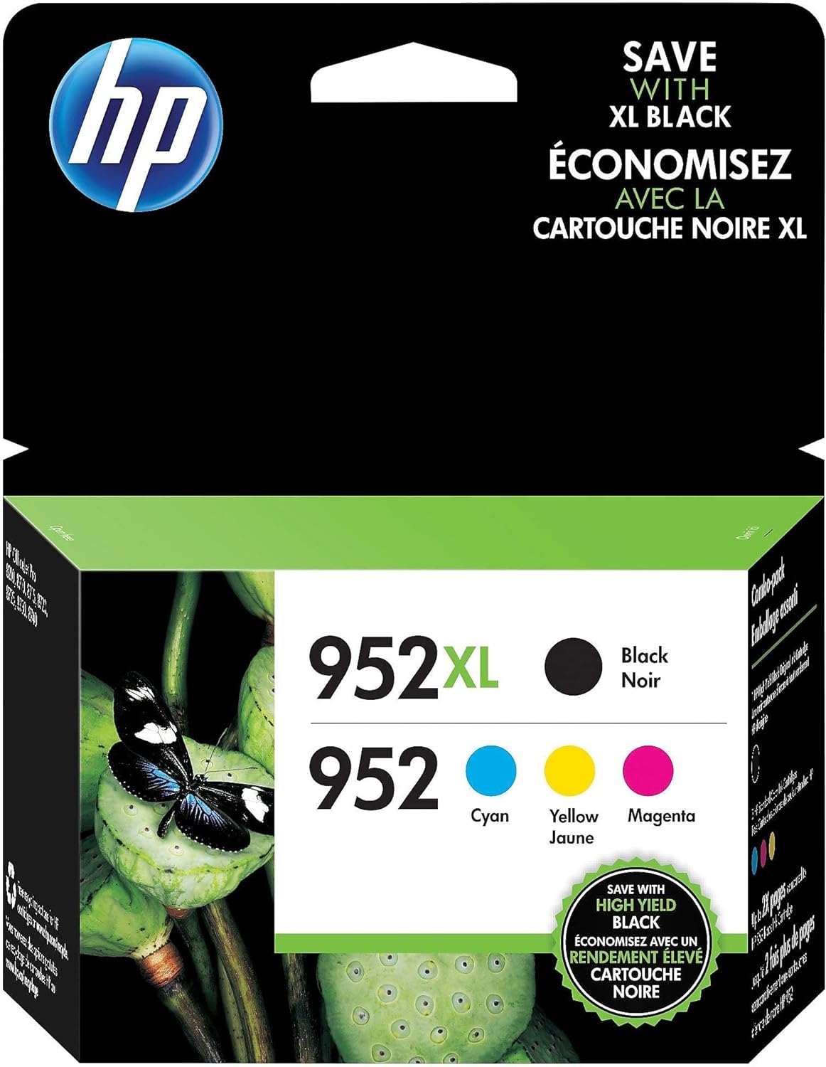 HP 952 / 952XL (N9K28AN) Ink Cartridges (Cyan Magenta Yellow Black) 4-Pack in Retail Packaging