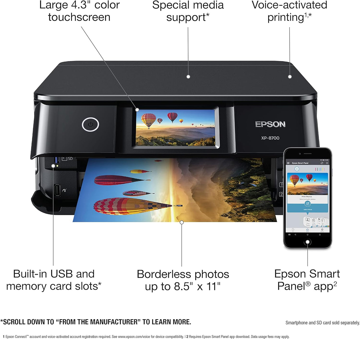 Epson Expression Photo XP-8700 Wireless All-in-One Printer with Built-in Scanner and Copier and 4.3" Color Touchscreen, Black