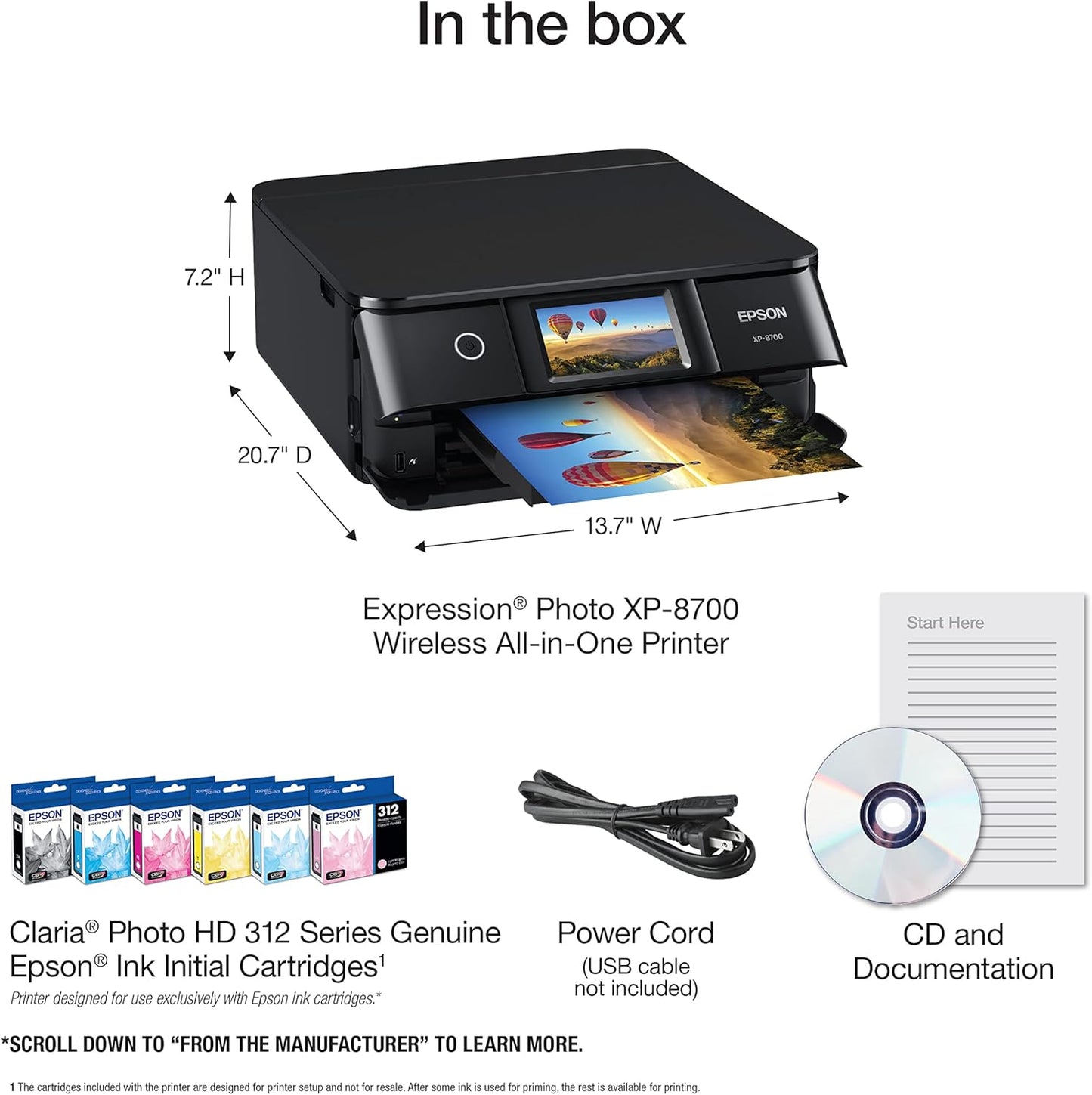 Epson Expression Photo XP-8700 Wireless All-in-One Printer with Built-in Scanner and Copier and 4.3" Color Touchscreen, Black