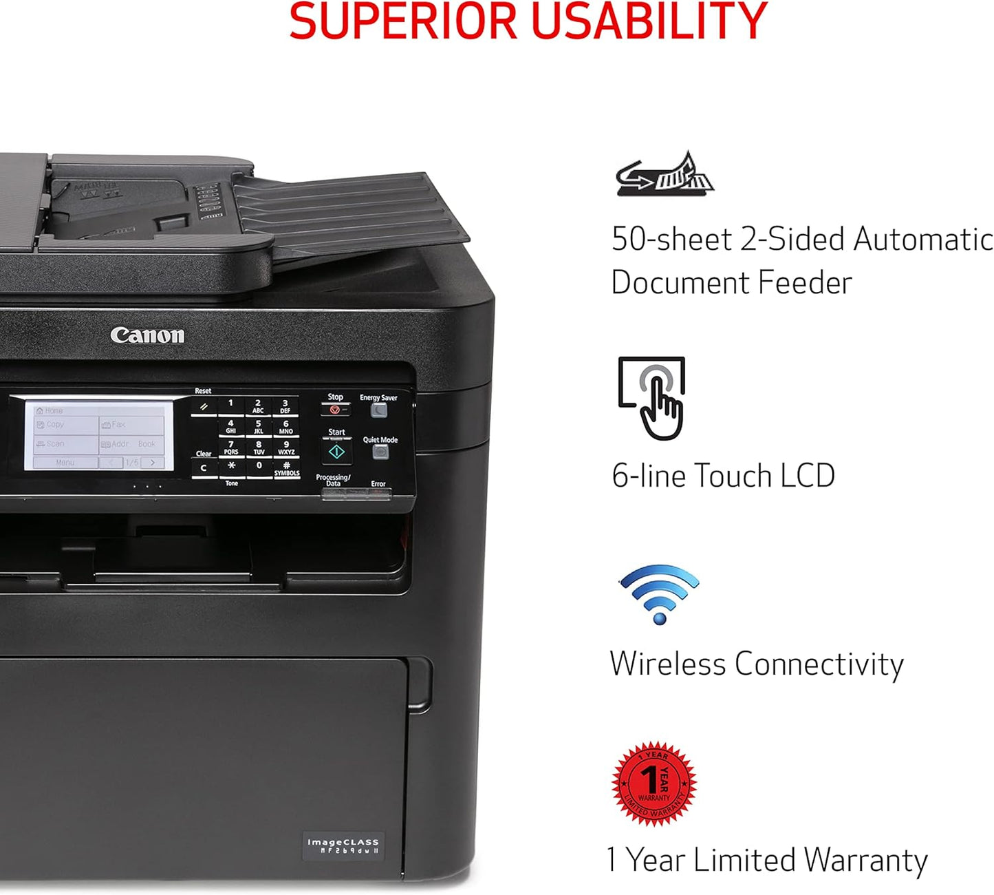 Canon imageCLASS MF269dw II - Print, Copy, Scan, Fax, Wireless, 2-sided Laser Printer with Auto Document Feeder, Works with Alexa