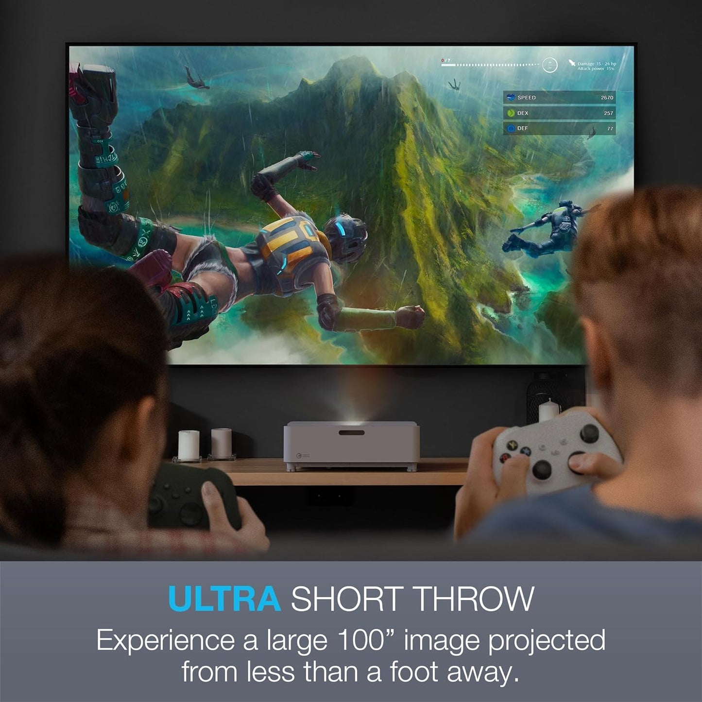 Optoma GT3500HDR Projector with Enhanced Gaming Mode 8ms Input Lag - Ultra Short Throw, 1080p Full HD, 4K HDR Input, 3800 Lumens Brightness, DuraCore Laser, Built-in Speaker, IP6X Dust Resistant