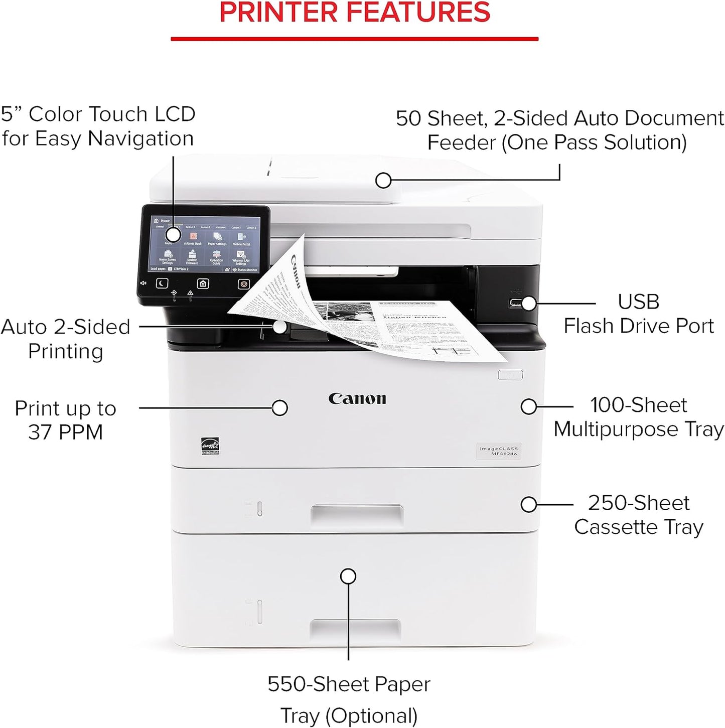 Canon imageCLASS MF462dw All in One Wireless Monochrome Laser Printer, Print, Scan, Copy & Fax, Duplex Printing for Home or Office use