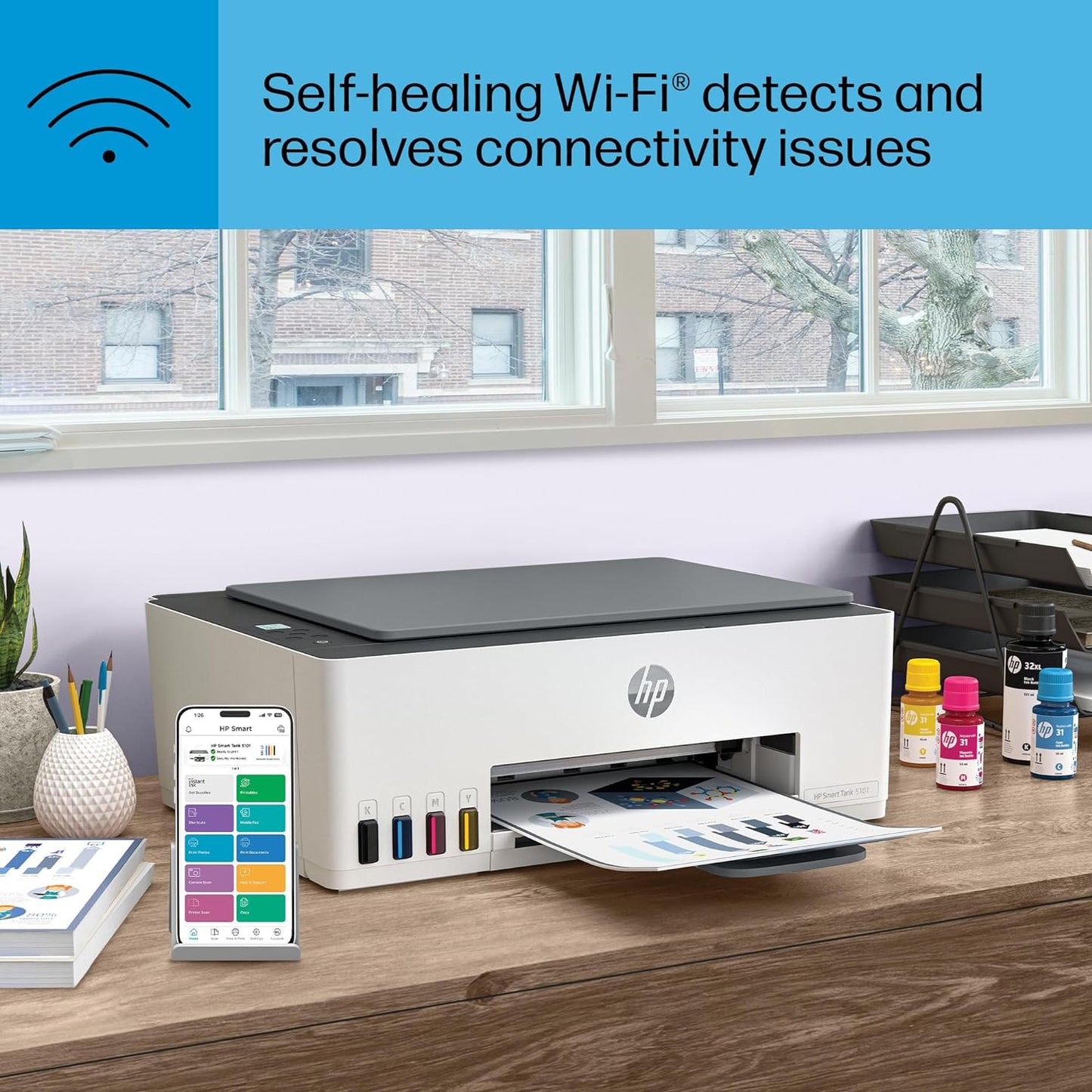 HP Smart Tank 5101 Wireless All-in-One Ink Tank Printer with 2 years of ink included,Print, scan, copy, Best-for-home, Refillable ink tank (1F3Y0A)