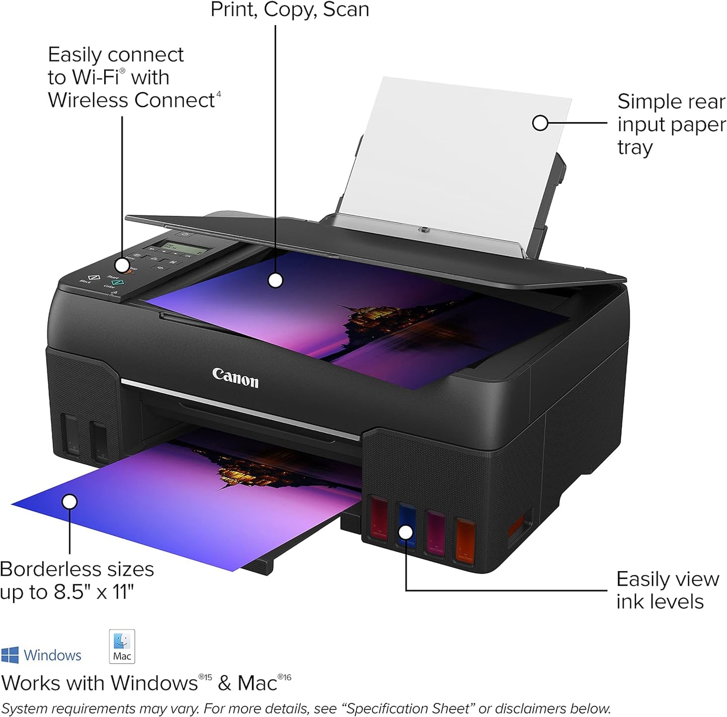 Canon PIXMA G620 Wireless MegaTank Photo All-in-One Printer [Print, Copy, Scan], Black,Works with Alexa