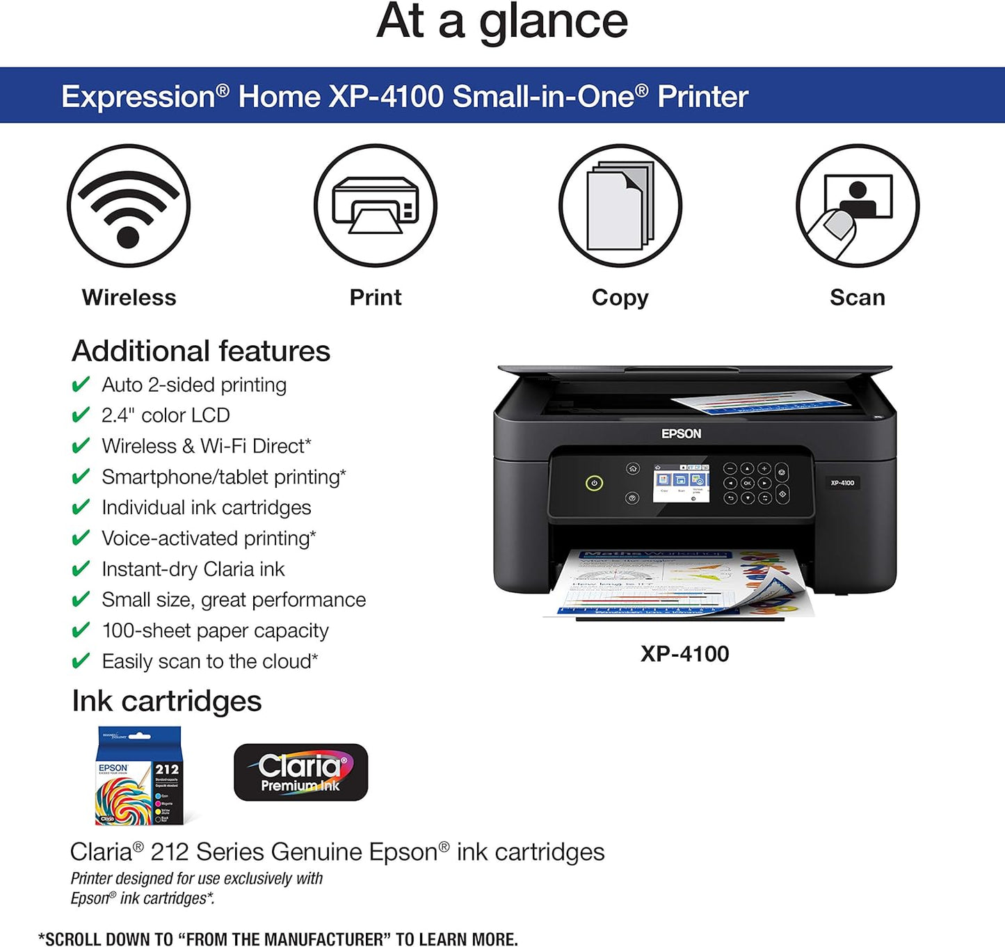 Epson Expression Home XP-4100 Wireless Color Printer with Scanner and Copier